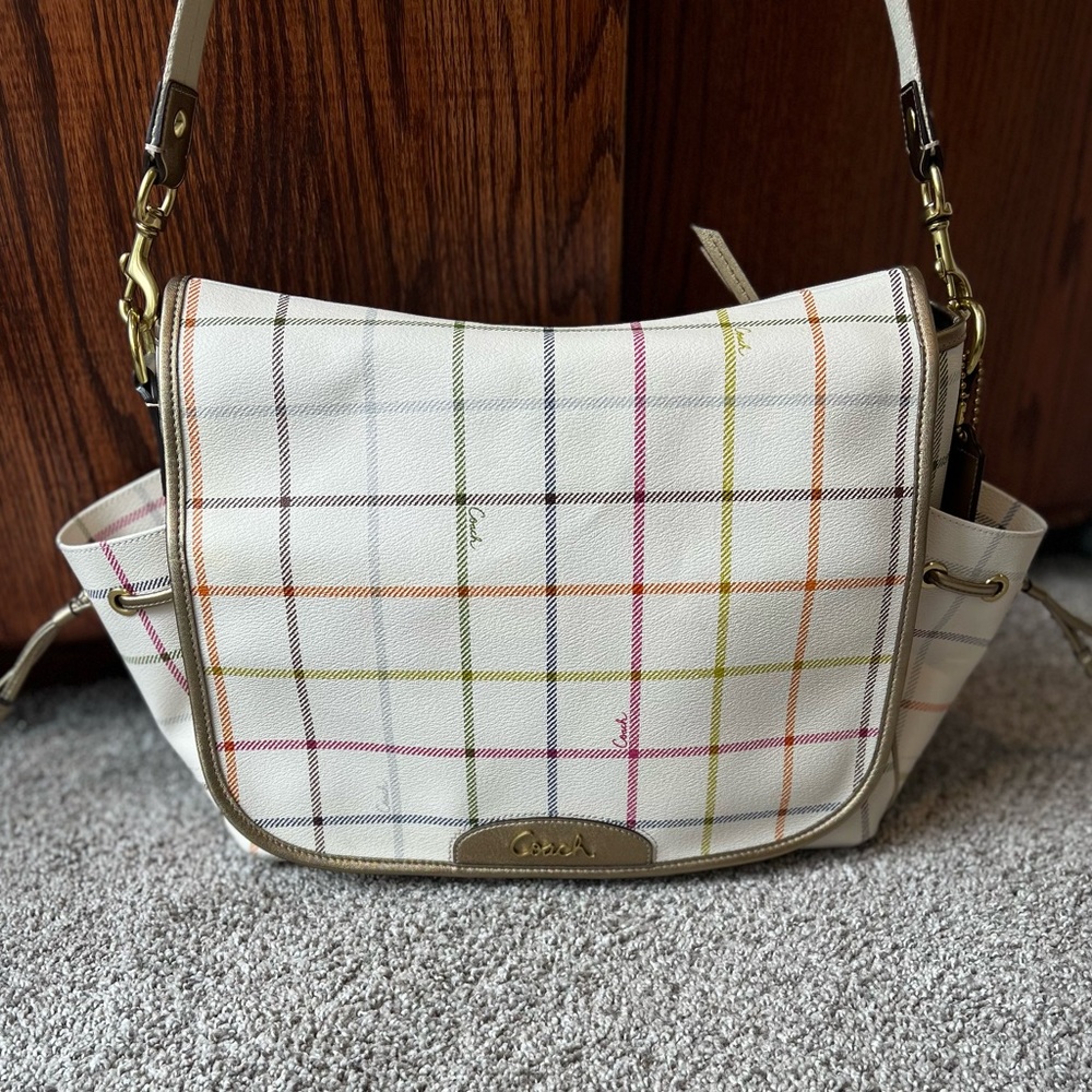 Authentic Coach Payton Tattersall Plaid Flap Messenger Bag